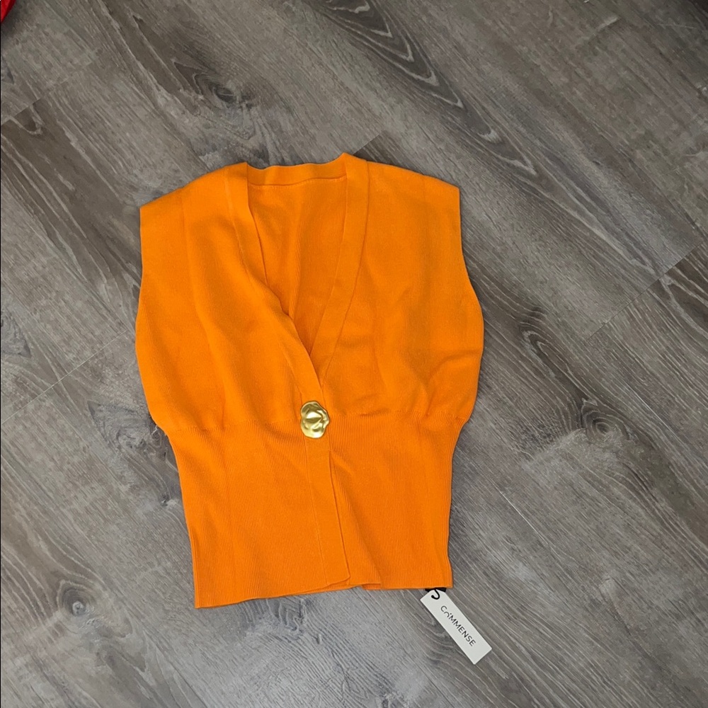 Commense Bright Orange Sleeveless Sweater Top